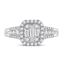 Load image into Gallery viewer, Dazzling Diamond Delight | 14kt White Gold Baguette and Round Diamond Cluster Ring 3/4 Cttw - Splendid Jewellery