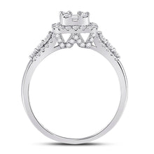 Load image into Gallery viewer, Dazzling Diamond Delight | 14kt White Gold Baguette and Round Diamond Cluster Ring 3/4 Cttw - Splendid Jewellery