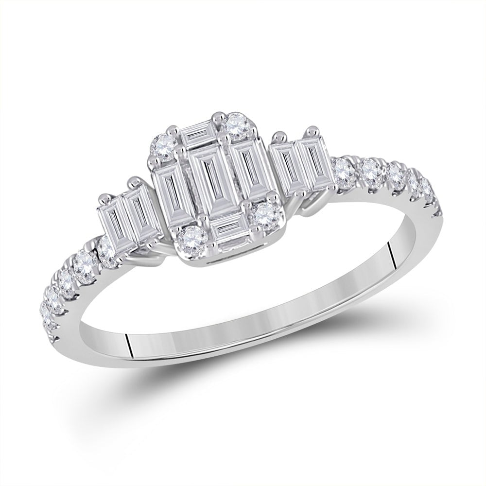 Dazzling Diamond Delight | 14kt White Gold Baguette Diamond Cluster Ring 5/8 Cttw | Splendid Jewellery - Splendid Jewellery