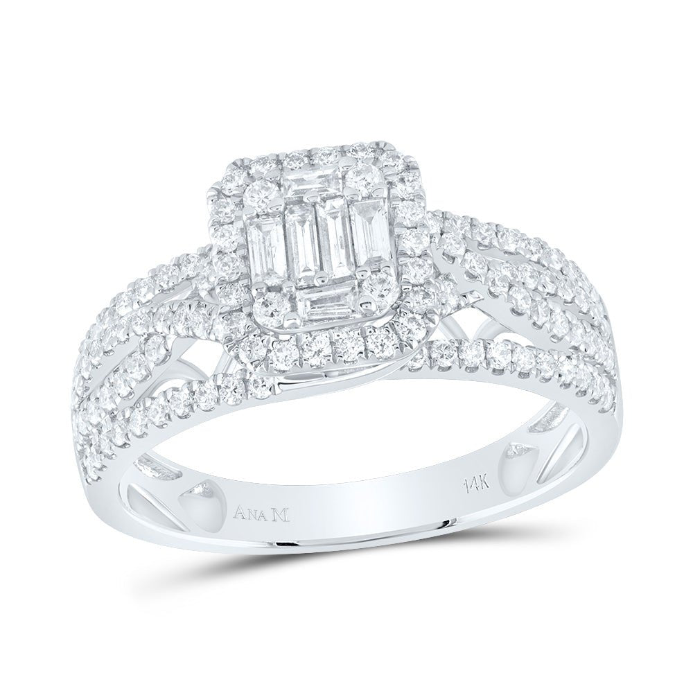 Dazzling Diamond Delight | 14kt White Gold Baguette Diamond Square Cluster Ring 3/4 Cttw - Splendid Jewellery