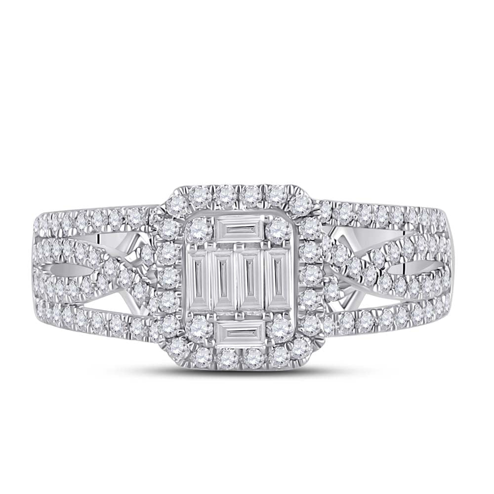 Dazzling Diamond Delight | 14kt White Gold Baguette Diamond Square Cluster Ring 3/4 Cttw - Splendid Jewellery