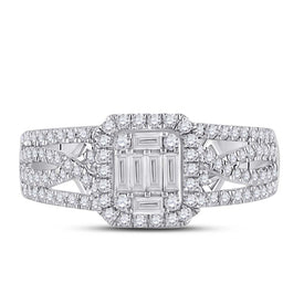 Dazzling Diamond Delight | 14kt White Gold Baguette Diamond Square Cluster Ring 3/4 Cttw - Splendid Jewellery