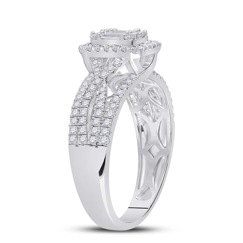 Dazzling Diamond Delight | 14kt White Gold Baguette Diamond Square Cluster Ring 3/4 Cttw - Splendid Jewellery
