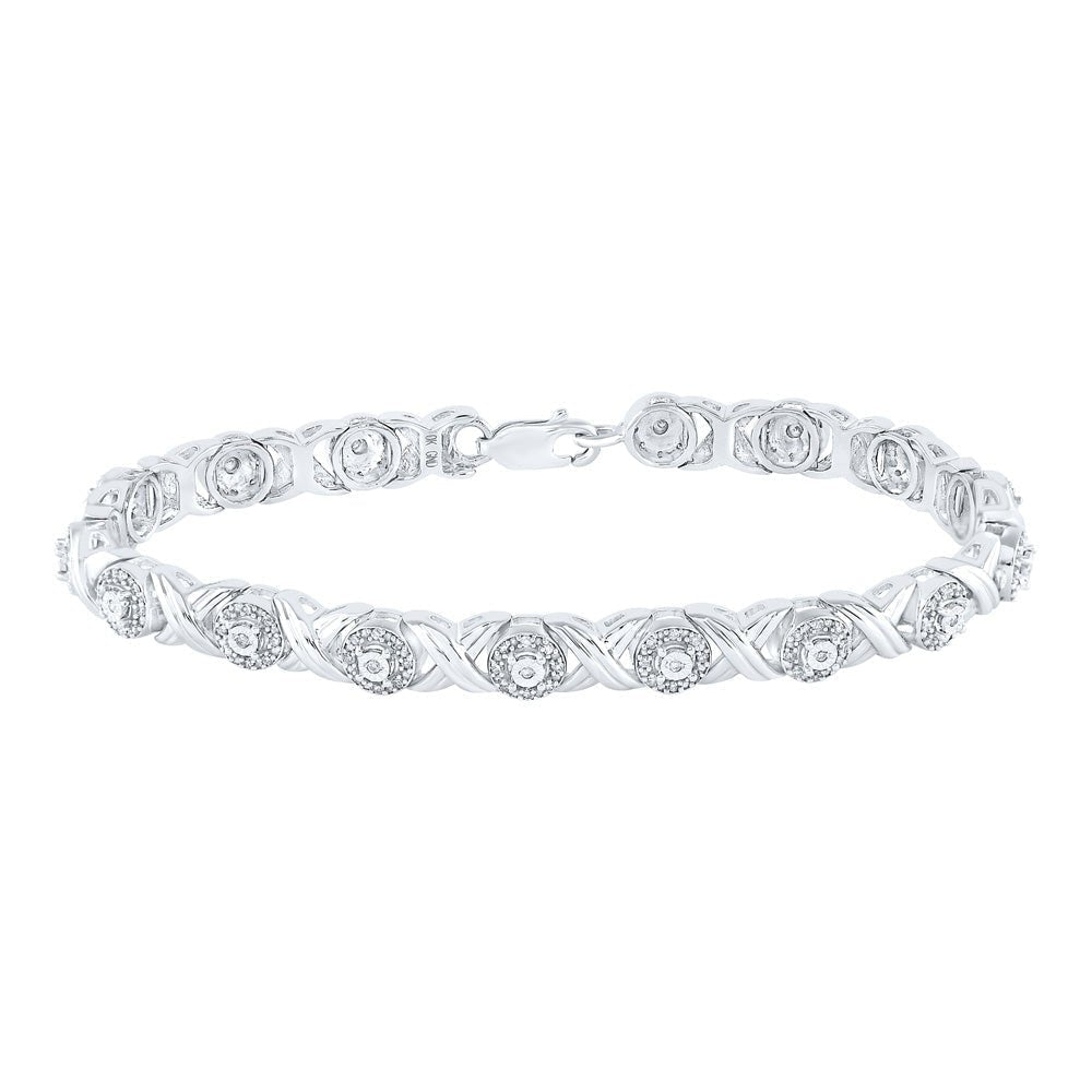 Dazzling Diamond Elegance - 10kt White Gold Womens Round Diamond Fashion Bracelet - Splendid Jewellery