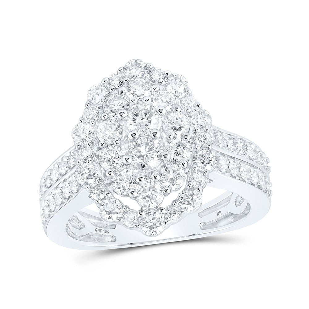 Dazzling Diamond Elegance: 10kt White Gold Womens Round Diamond Oval Fashion Ring 1 - 5/8 Cttw - Splendid Jewellery