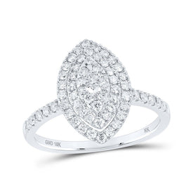 Dazzling Diamond Elegance: 10kt White Gold Womens Round Diamond Oval Ring 3/4 Cttw - Splendid Jewellery