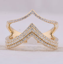 Load image into Gallery viewer, Dazzling Diamond Elegance: 10kt Yellow Gold Womens Round Diamond Chevron Band Ring 3/8 Cttw product Side View 2 from Splendid Jewellery