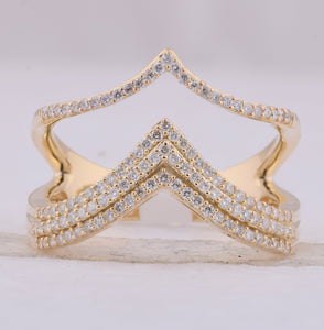 Dazzling Diamond Elegance: 10kt Yellow Gold Womens Round Diamond Chevron Band Ring 3/8 Cttw - Splendid Jewellery