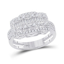 Load image into Gallery viewer, Dazzling Diamond Fusion Ring | 14kt White Gold Womens Baguette Round Diamond Cluster Ring 7/8 Cttw - Splendid Jewellery