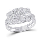 Dazzling Diamond Fusion Ring | 14kt White Gold Womens Baguette Round Diamond Cluster Ring 7/8 Cttw - Splendid Jewellery