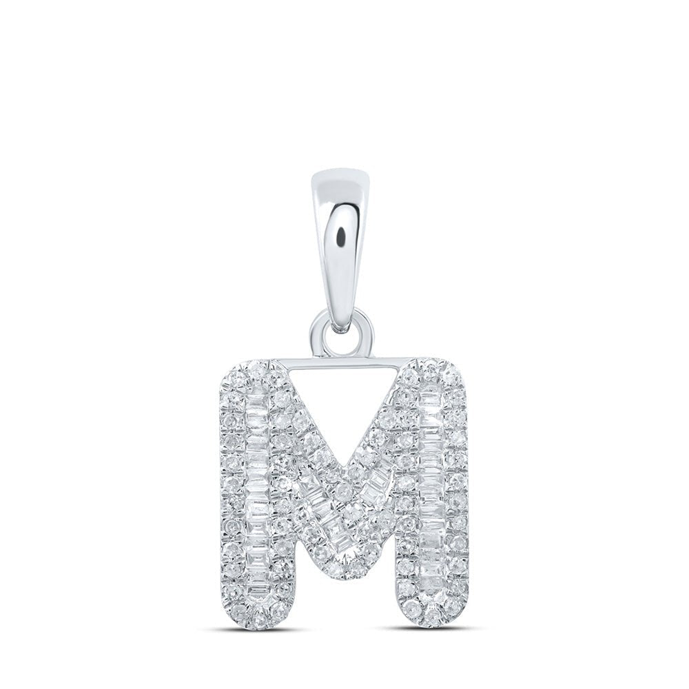 Dazzling Diamond Initial & Letter Pendant | 10kt White Gold Womens Baguette Diamond M Initial Necklace 3/8 Cttw | Splendid Jewellery - Splendid Jewellery