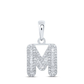 Dazzling Diamond Initial & Letter Pendant | 10kt White Gold Womens Baguette Diamond M Initial Necklace 3/8 Cttw | Splendid Jewellery - Splendid Jewellery