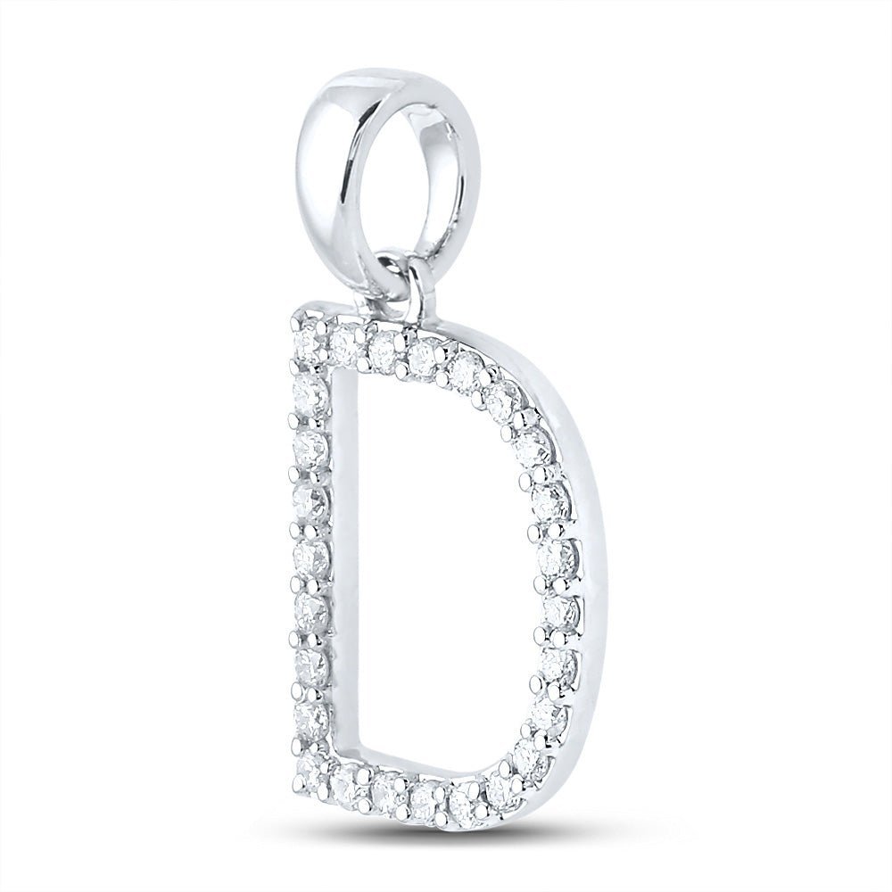 Dazzling Diamond Initial Pendant - 10kt White Gold Round Diamond D Initial Letter Pendant 1/4 Cttw - Splendid Jewellery