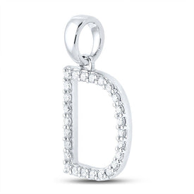 Dazzling Diamond Initial Pendant - 10kt White Gold Round Diamond D Initial Letter Pendant 1/4 Cttw - Splendid Jewellery
