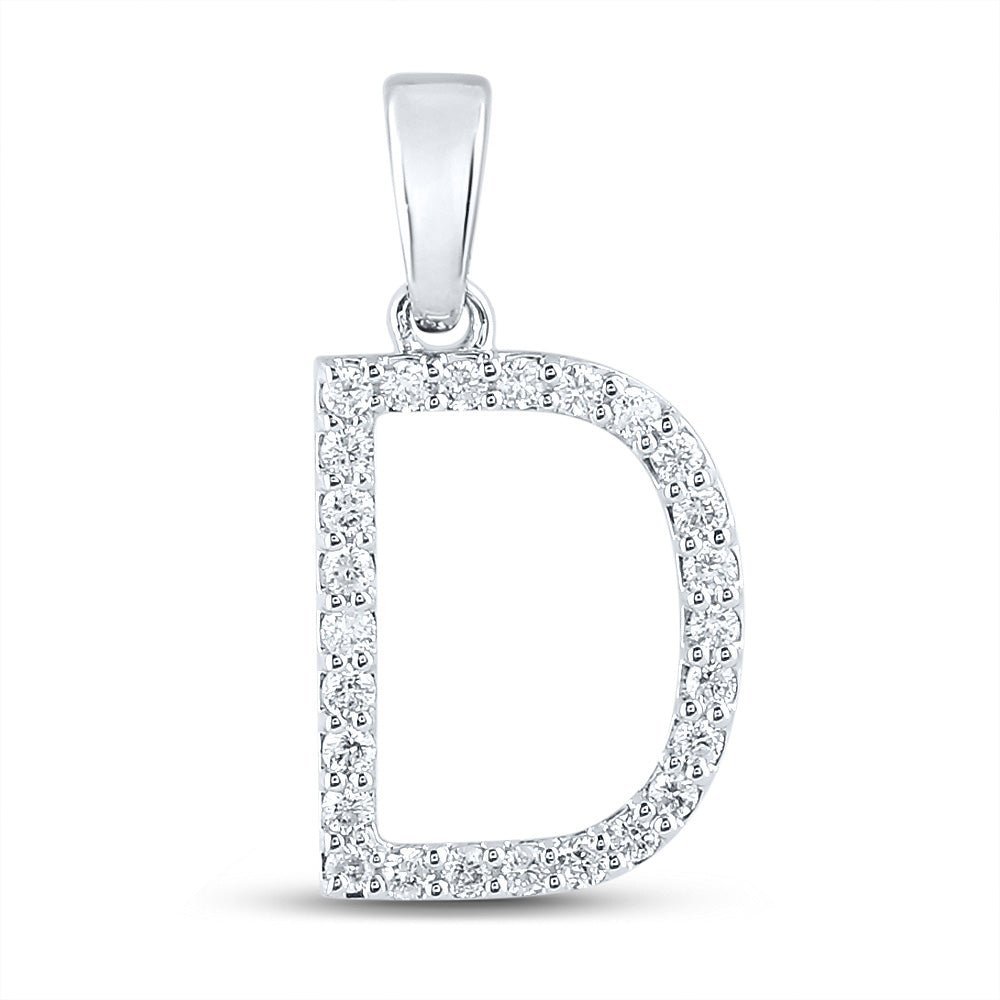 Dazzling Diamond Initial Pendant - 10kt White Gold Round Diamond D Initial Letter Pendant 1/4 Cttw - Splendid Jewellery