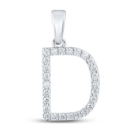 Dazzling Diamond Initial Pendant - 10kt White Gold Round Diamond D Initial Letter Pendant 1/4 Cttw - Splendid Jewellery