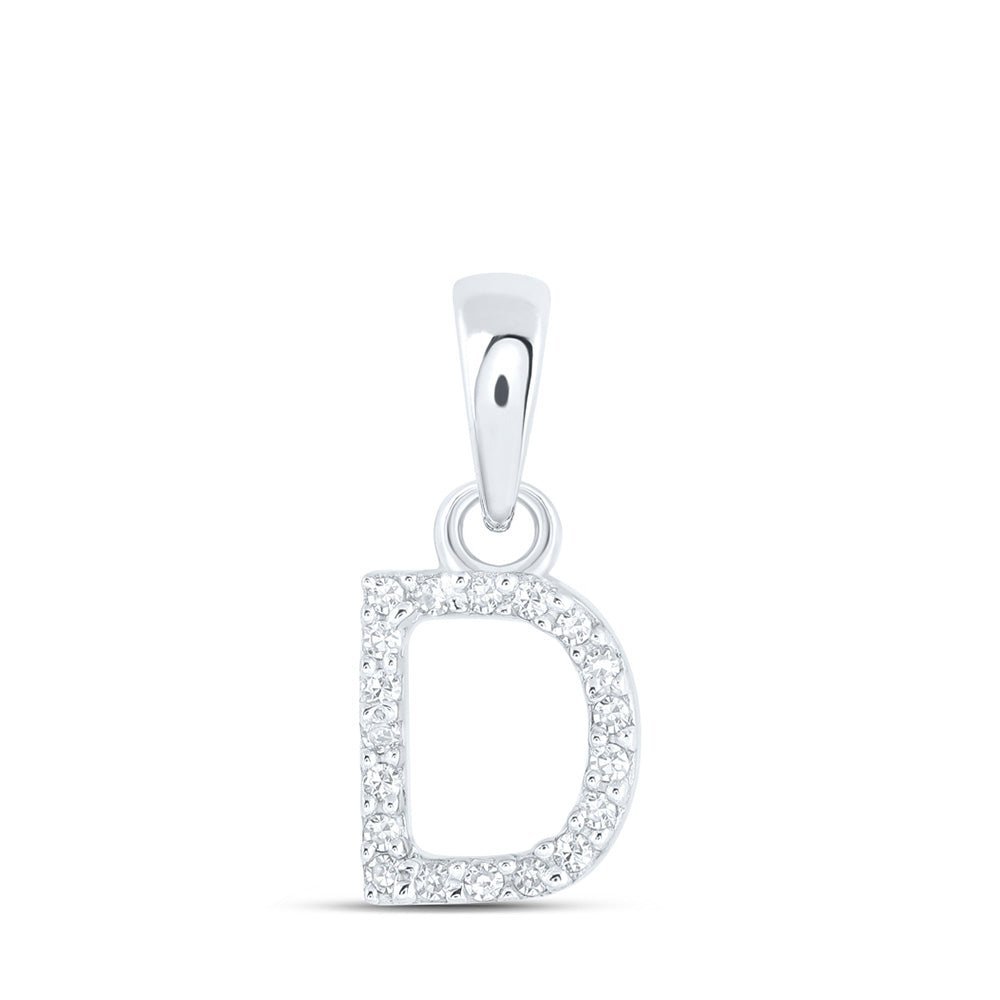 Dazzling Diamond Initial Pendant - 10kt White Gold Round Diamond D Pendant 1/20 Cttw - Splendid Jewellery