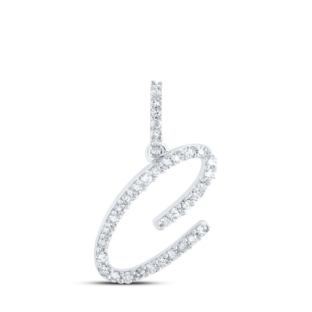 Dazzling Diamond Initial Pendant - 10kt White Gold Womens Round Diamond C Initial Letter Pendant 1/6 Cttw - Splendid Jewellery