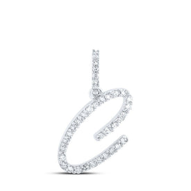 Dazzling Diamond Initial Pendant - 10kt White Gold Womens Round Diamond C Initial Letter Pendant 1/6 Cttw - Splendid Jewellery