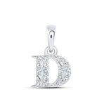 Dazzling Diamond Initial Pendant: 10kt White Gold Womens Round Diamond D Initial Letter Pendant 1/10 Cttw - Splendid Jewellery