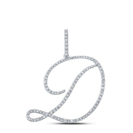 Dazzling Diamond Initial Pendant | 10kt White Gold Womens Round Diamond D Initial Letter Pendant 5/8 Cttw | Splendid Jewellery - Splendid Jewellery