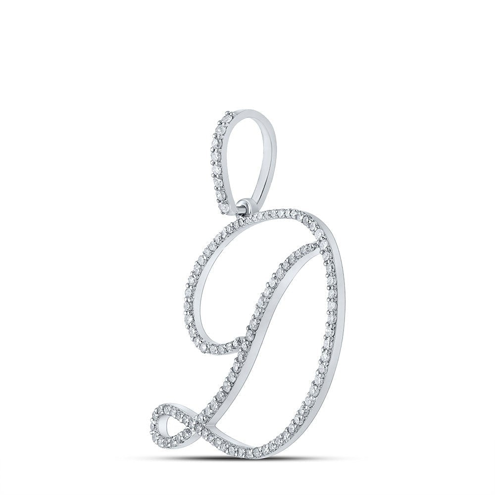 Dazzling Diamond Initial Pendant | 10kt White Gold Womens Round Diamond D Initial Letter Pendant 5/8 Cttw | Splendid Jewellery - Splendid Jewellery