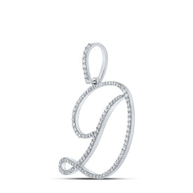 Dazzling Diamond Initial Pendant | 10kt White Gold Womens Round Diamond D Initial Letter Pendant 5/8 Cttw | Splendid Jewellery - Splendid Jewellery