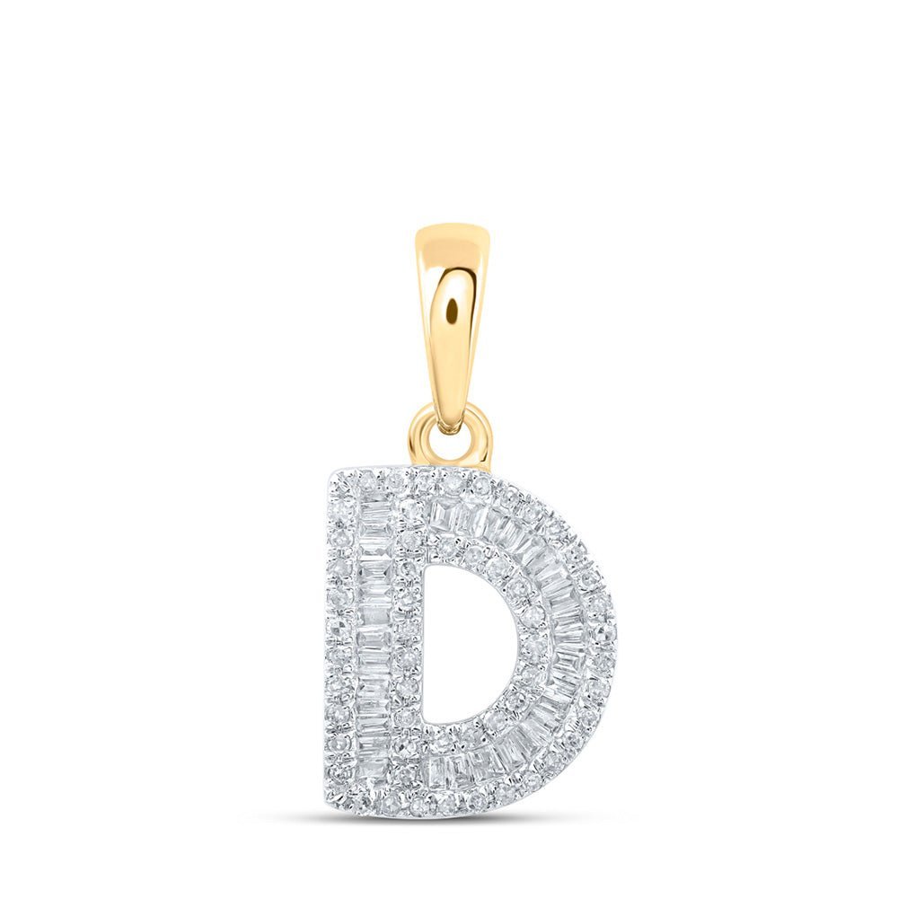 Dazzling Diamond Initial Pendant - 10kt Yellow Gold Baguette Diamond D Initial Letter Pendant 1/3 Cttw - Splendid Jewellery