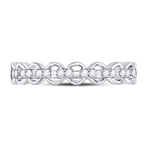 Dazzling Diamond Link Stackable Band Ring | 10kt White Gold Womens Round Diamond Stackable Band Ring 1/8 Cttw - Splendid Jewellery