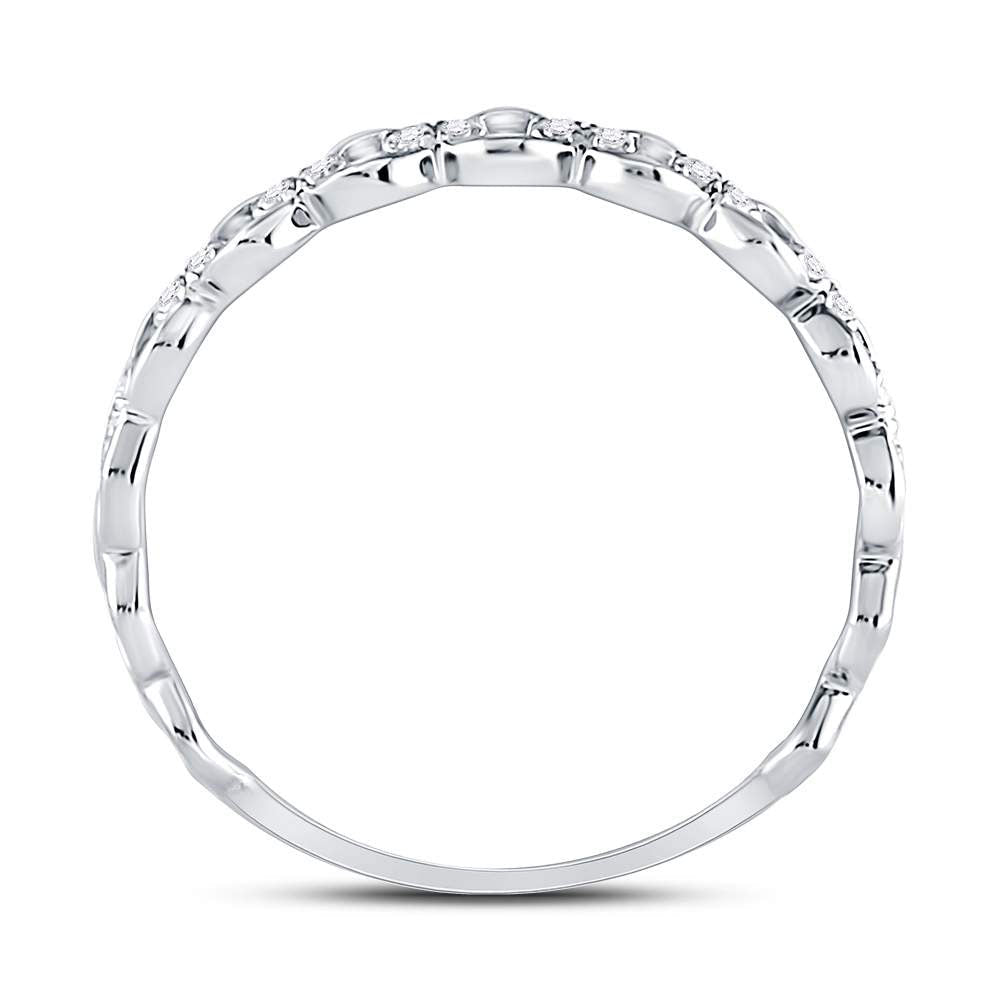 Dazzling Diamond Link Stackable Band Ring | 10kt White Gold Womens Round Diamond Stackable Band Ring 1/8 Cttw - Splendid Jewellery