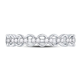 Dazzling Diamond Link Stackable Band Ring | 10kt White Gold Womens Round Diamond Stackable Band Ring 1/8 Cttw - Splendid Jewellery