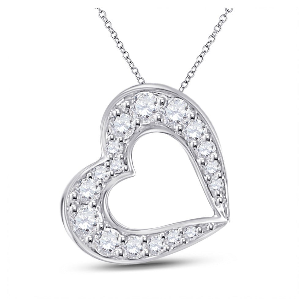 Dazzling Diamond Love Affair Pendant | 10kt White Gold Womens Round Diamond Outline Heart Pendant 1/6 Cttw | Splendid Jewellery - Splendid Jewellery
