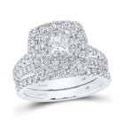 Dazzling Diamond Princess Halo Bridal Wedding Ring Set - 2 Carat Total Weight - Top View