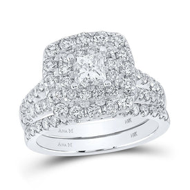 Dazzling Diamond Princess Halo Bridal Wedding Ring Set - 2 Carat Total Weight - Top View