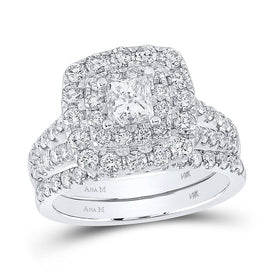 Dazzling Diamond Princess Halo Bridal Wedding Ring Set - 2 Carat Total Weight - Splendid Jewellery