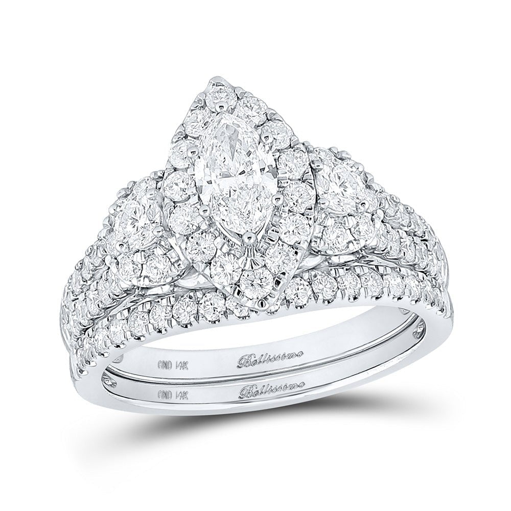 Dazzling Elegance: 14kt White Gold Marquise Diamond Bridal Wedding Ring Band Set - Splendid Jewellery