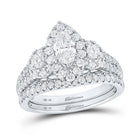 Dazzling Elegance: 14kt White Gold Marquise Diamond Bridal Wedding Ring Band Set - Splendid Jewellery