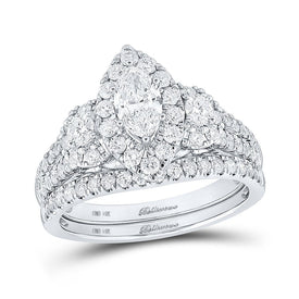 Dazzling Elegance: 14kt White Gold Marquise Diamond Bridal Wedding Ring Band Set - Splendid Jewellery