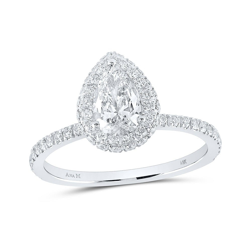 Dazzling Elegance: 14kt White Gold Pear Diamond Halo Bridal Wedding Engagement Ring 1 - 5/8 Cttw - Splendid Jewellery
