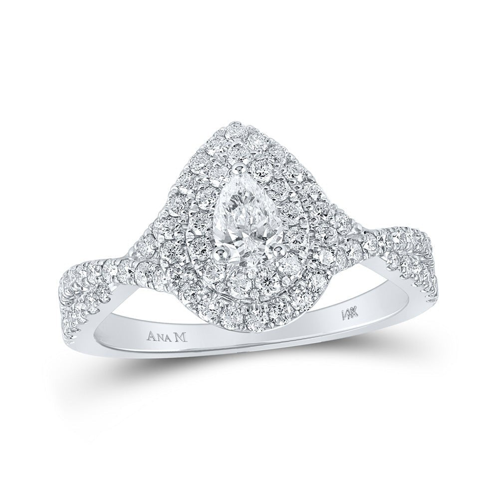 Dazzling Elegance: 14kt White Gold Pear Diamond Halo Bridal Wedding Engagement Ring 1 Cttw - Splendid Jewellery