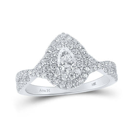 Dazzling Elegance: 14kt White Gold Pear Diamond Halo Bridal Wedding Engagement Ring 1 Cttw - Splendid Jewellery