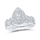 Dazzling Elegance: 14kt White Gold Pear Diamond Halo Bridal Wedding Ring Band Set 1 Cttw - Splendid Jewellery