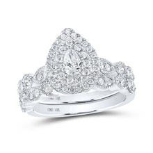 Load image into Gallery viewer, Dazzling Elegance: 14kt White Gold Pear Diamond Halo Bridal Wedding Ring Band Set 1 Cttw - Splendid Jewellery