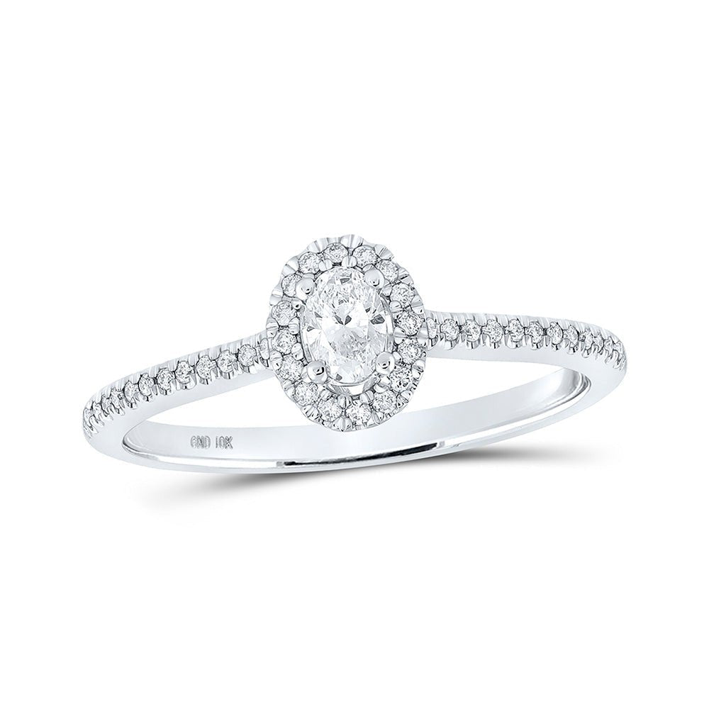 Dazzling Elegance: White Gold Oval Diamond Halo Bridal Wedding Ring - Splendid Jewellery