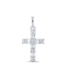 Dazzling Faithful Love Pendant | 10kt White Gold Womens Baguette Diamond Cross Pendant 1/6 Cttw - Splendid Jewellery