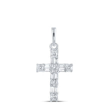 Load image into Gallery viewer, Dazzling Faithful Love Pendant | 10kt White Gold Womens Baguette Diamond Cross Pendant 1/6 Cttw - Splendid Jewellery