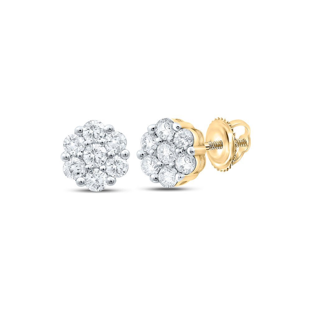 Dazzling Floral Brilliance: 10kt Yellow Gold Diamond Flower Cluster Earrings - Splendid Jewellery