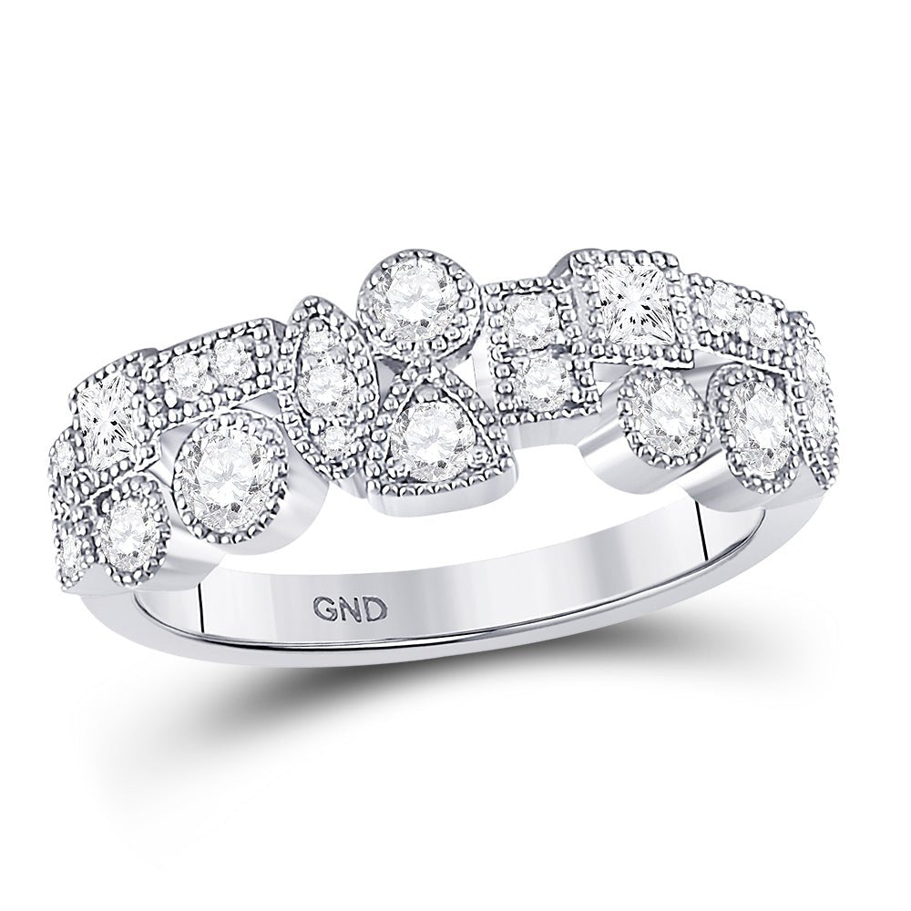 Dazzling Geometric Brilliance | 10kt White Gold Womens Round Diamond Modern Band Ring 5/8 Cttw - Splendid Jewellery