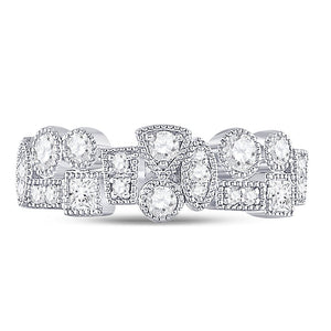 Dazzling Geometric Brilliance | 10kt White Gold Womens Round Diamond Modern Band Ring 5/8 Cttw - Splendid Jewellery