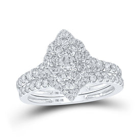 Dazzling Halo Brilliance | 10kt White Gold Round Diamond Bridal Wedding Ring Band Set 1 Cttw - Splendid Jewellery